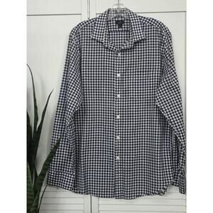 J. CREW 120's Navy Blue & White Gingham Men's Shirt 1 Pocket 2 Ply Cotton Sz L